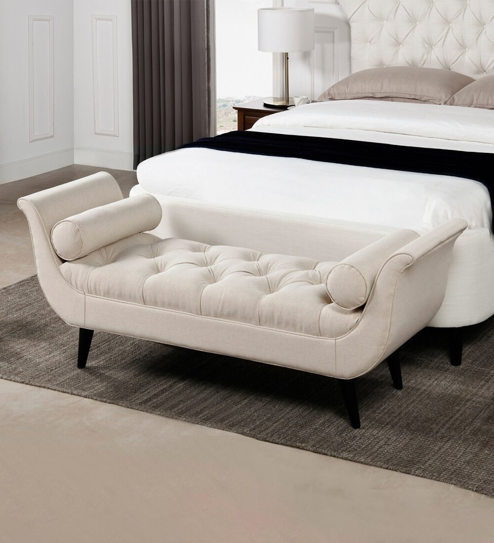 Alma Fabric 3 Seater Recamier In Beige Colour - Febonic Living