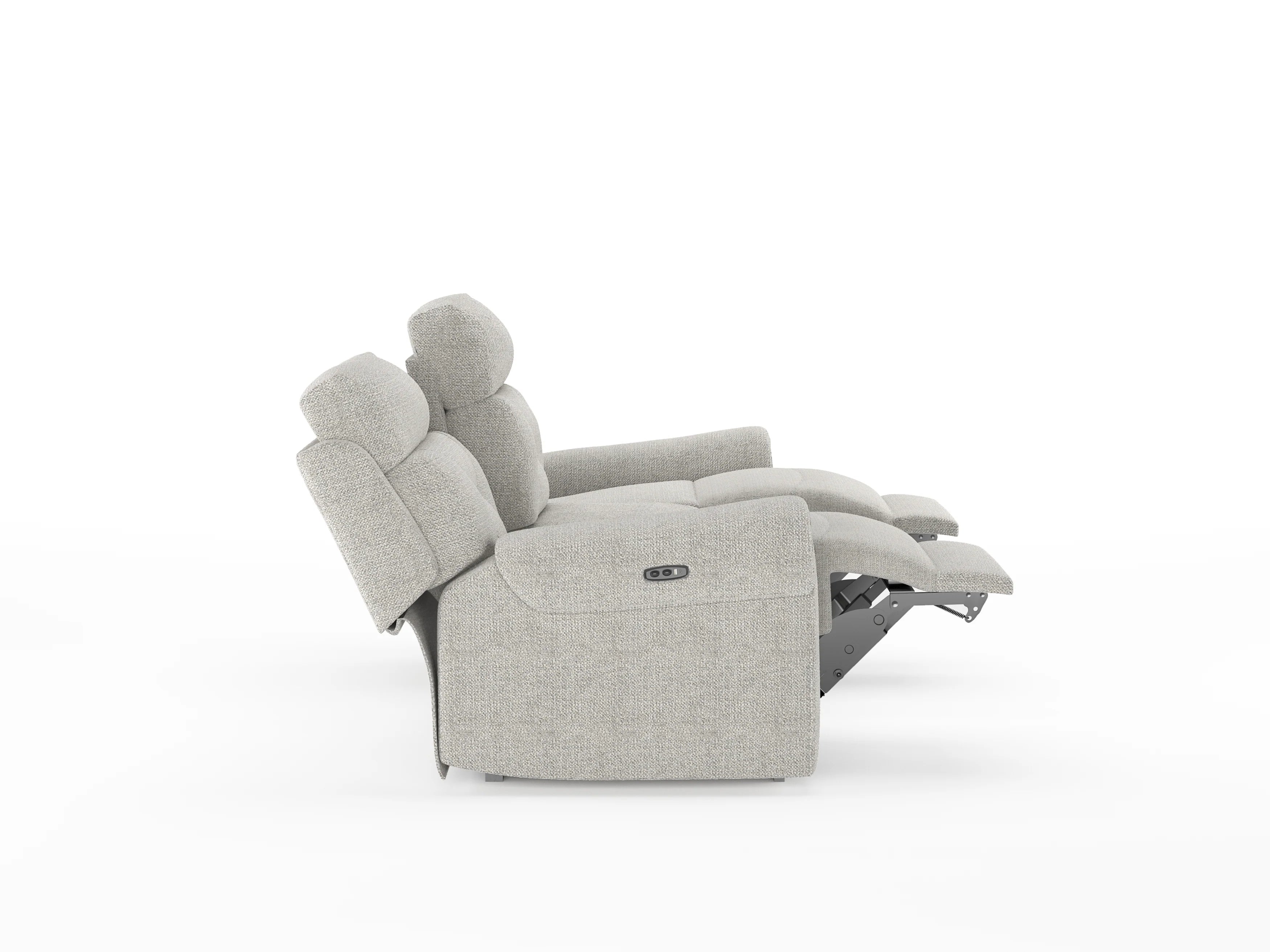 Alpeno 3 Seater Motorized Fabric Recliner - Bone Beige - Side Reclined View by Febonic Living