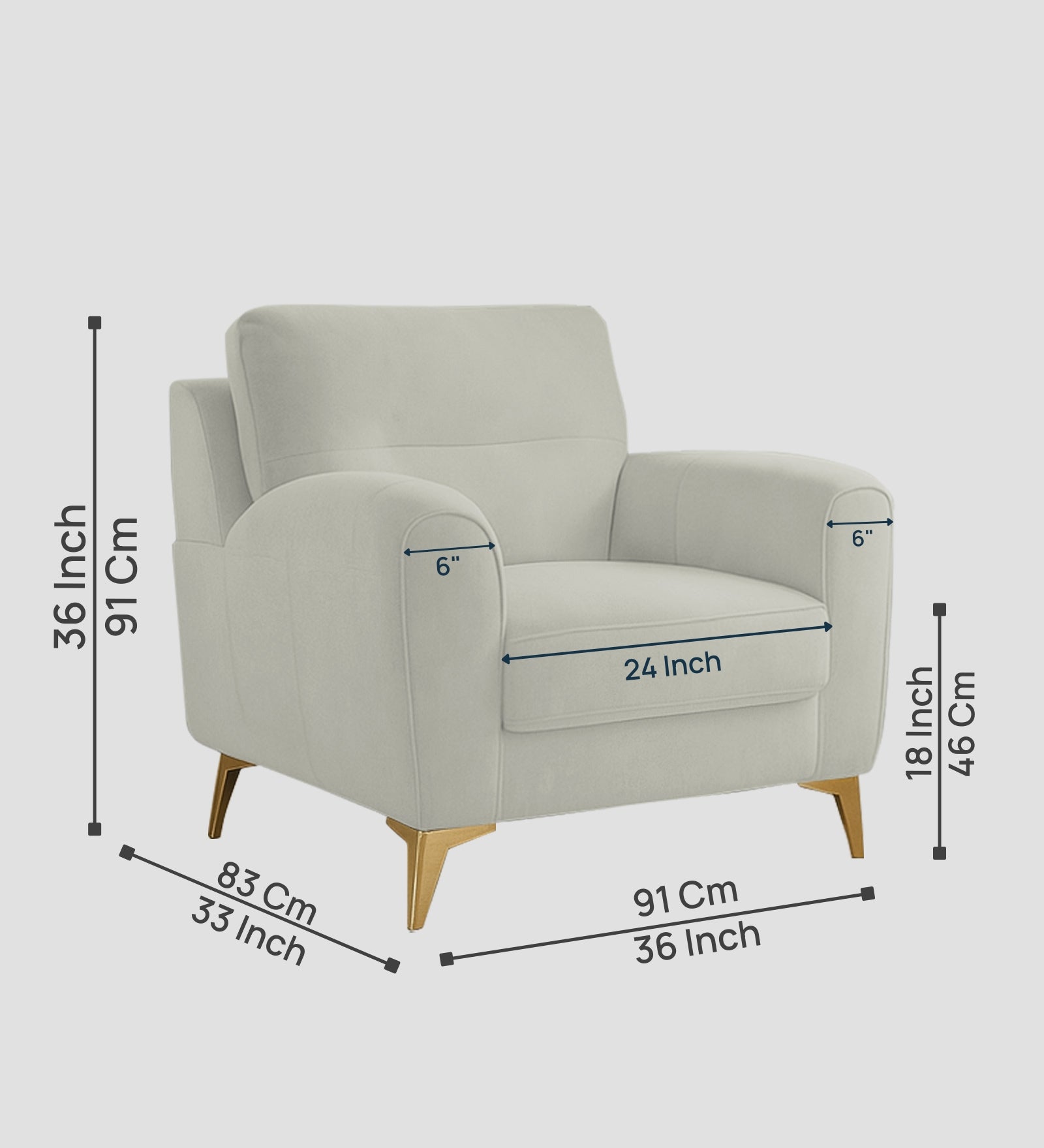 Alpine Fabric 1 Seater Sofa In Pearl White Colour