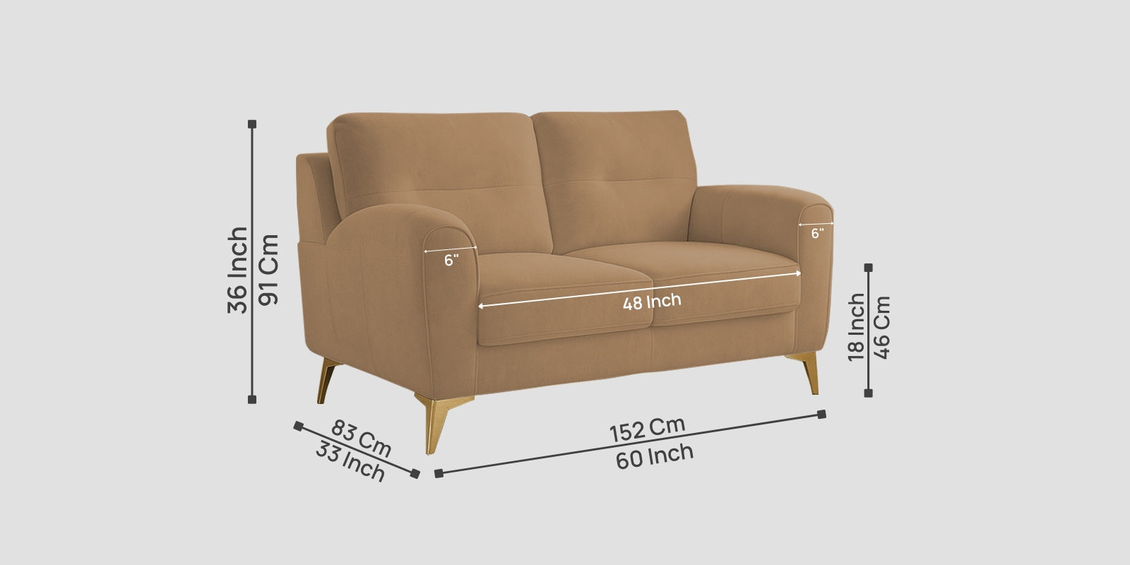 Alpine Fabric 2 Seater Sofa In Copper Brown Colour