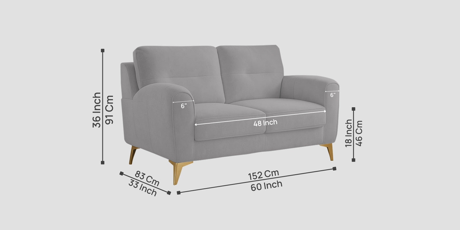 Alpine Fabric 2 Seater Sofa In Dim Grey Colour