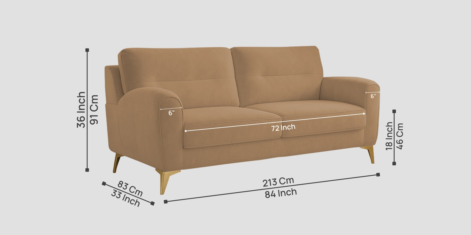 Alpine Fabric 3 Seater Sofa In Copper Brown Colour