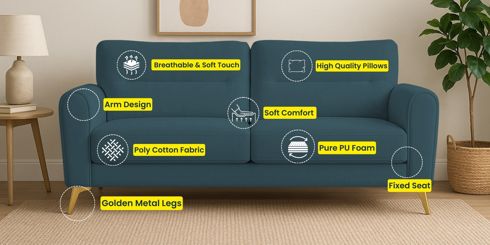 Alpine Fabric 3 Seater Sofa In Copper Brown Colour