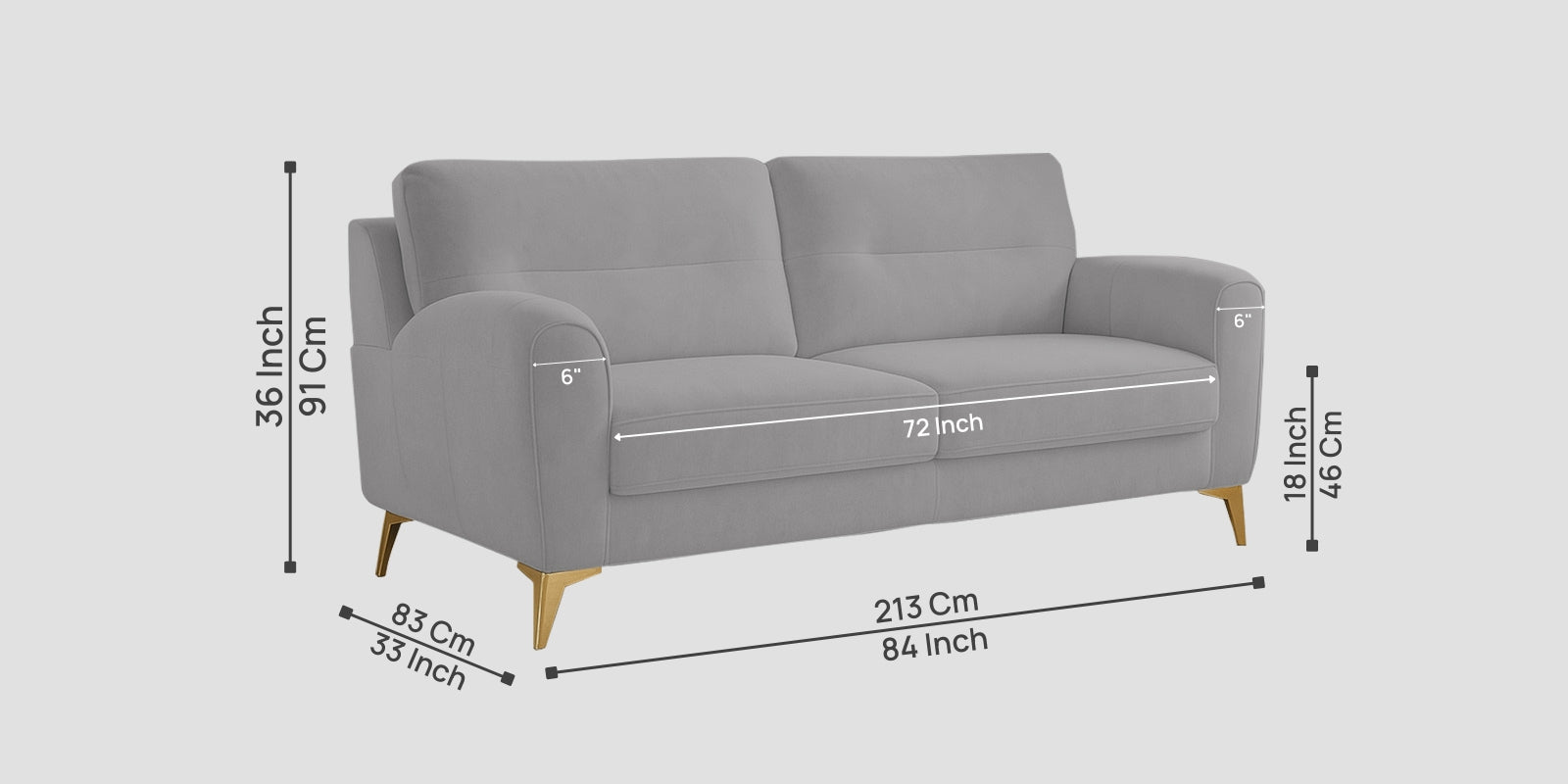 Alpine Fabric 3 Seater Sofa In Dim Grey Colour