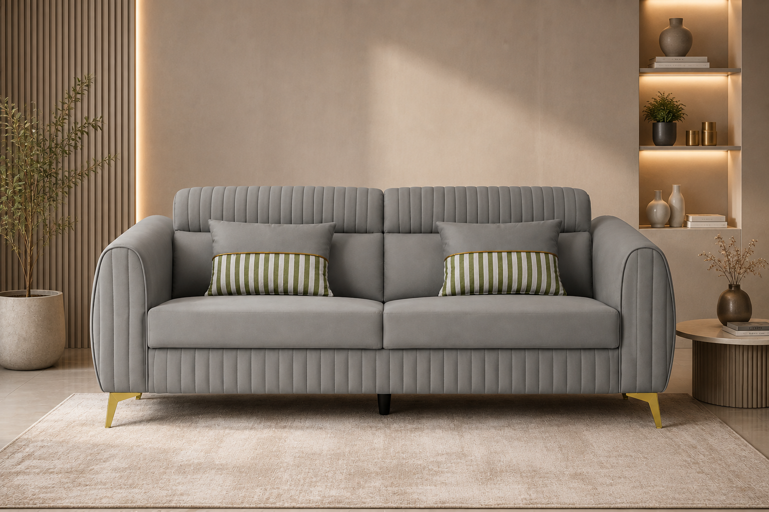 Alvero 3 Seater Fabric Sofa - Fossil Grey - Living View by Febonic Living