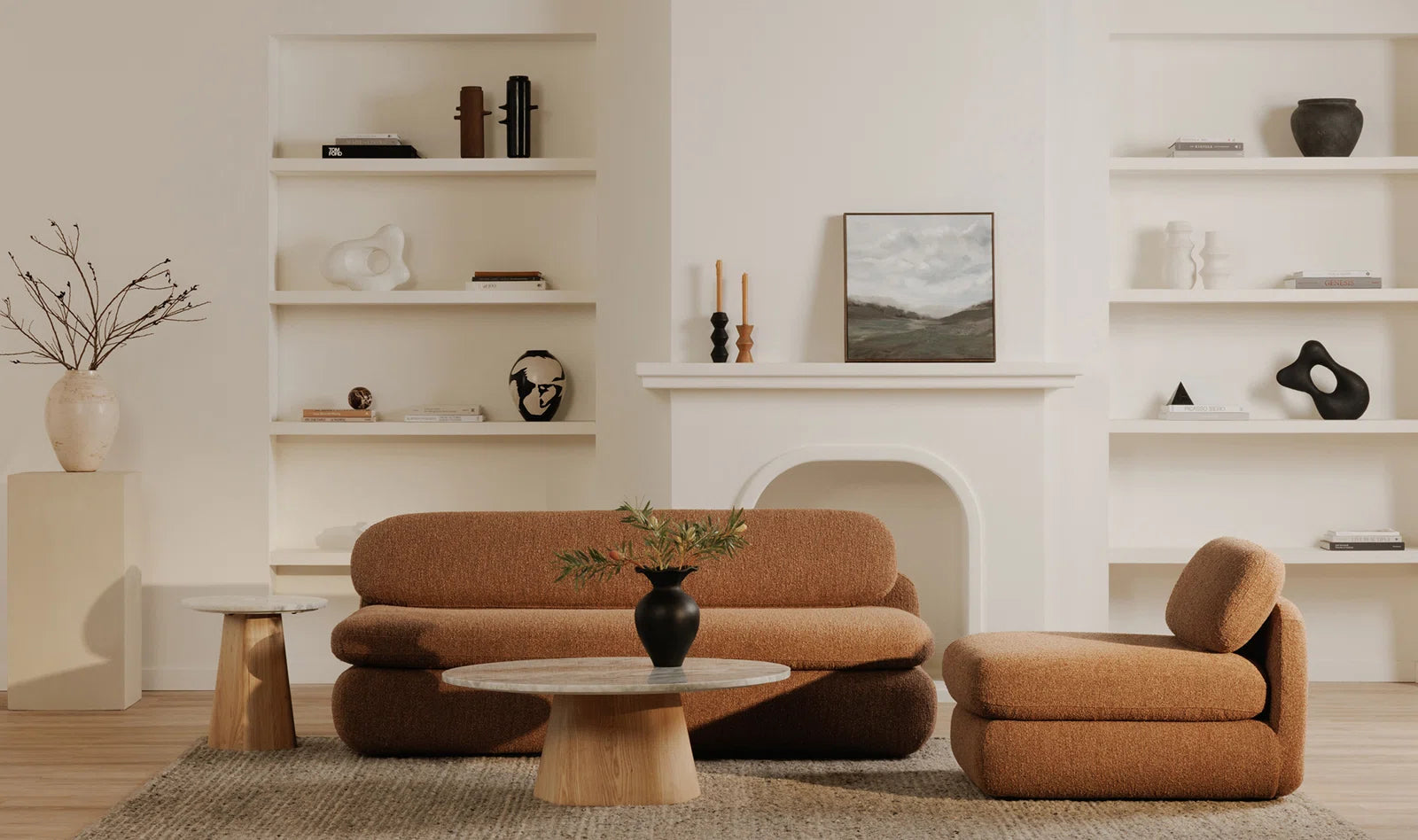 Soren Boucle Fabric 3 Seater Sofa In Bringo Brown Colour - Febonic Living