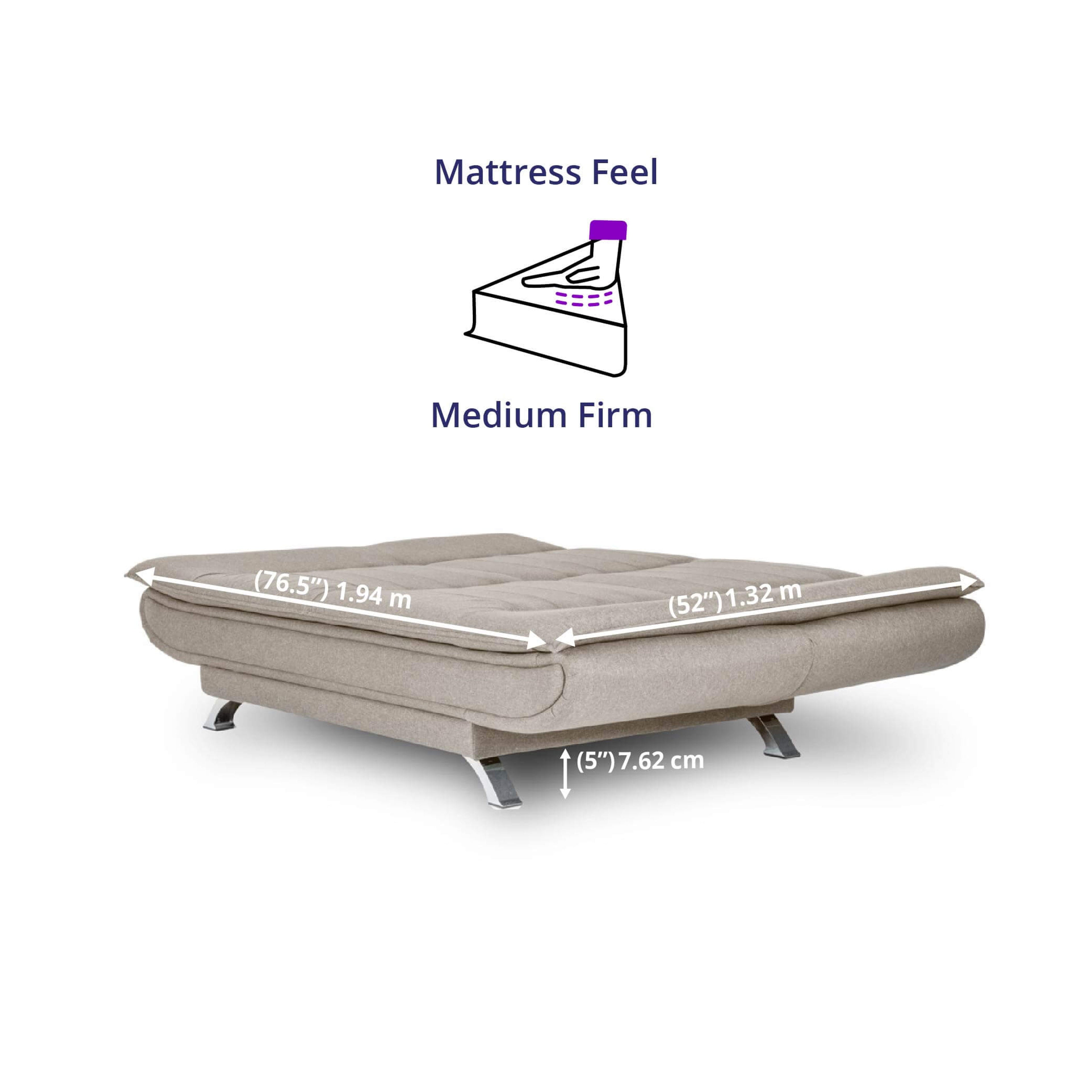 Amoeba Convertible Cum Bed Fabric Sofa - Ash Grey dimension - Febonic Living