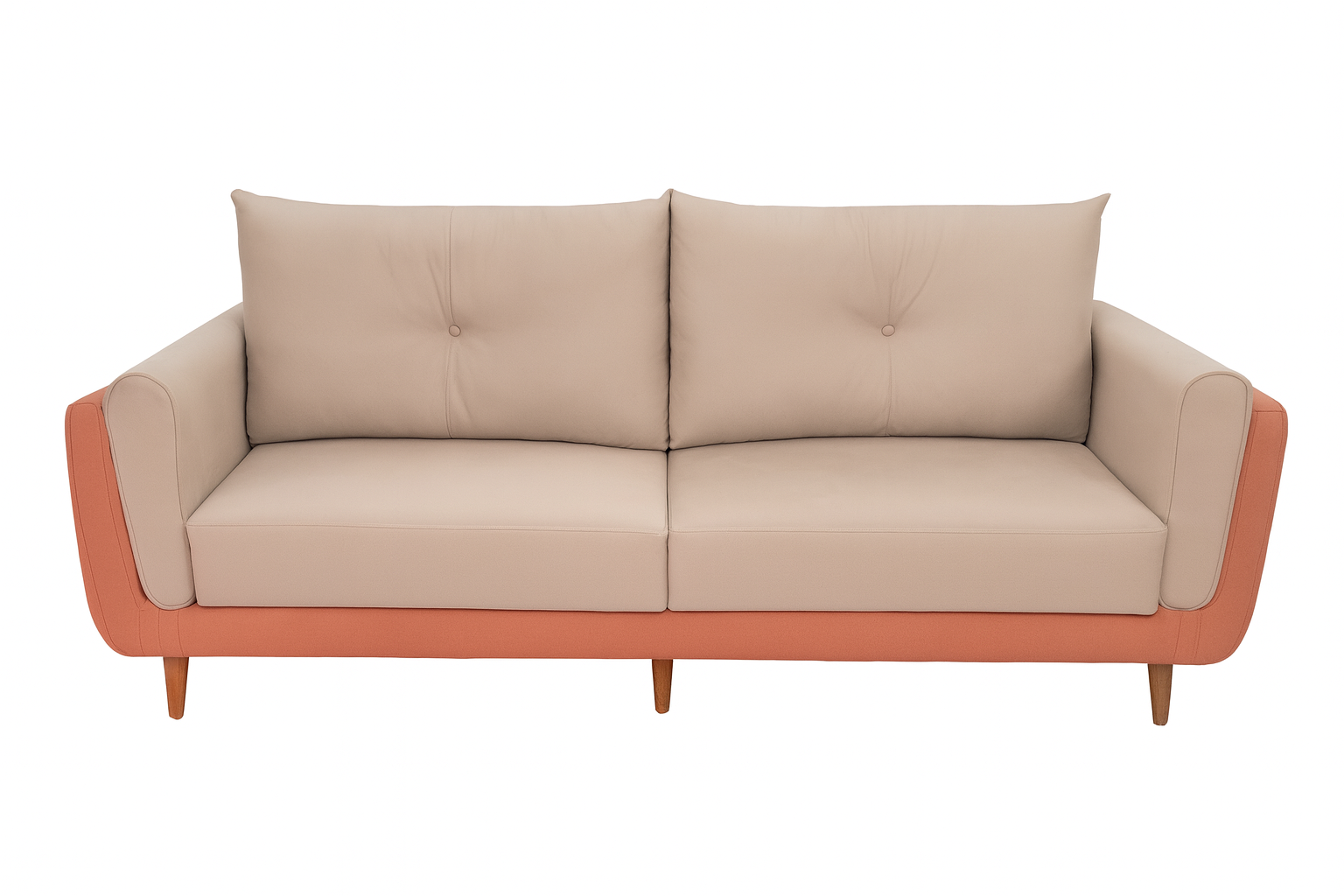 Morry Dual Fabric 3 Seater Sofa In Camel And Carmel Beige Colour