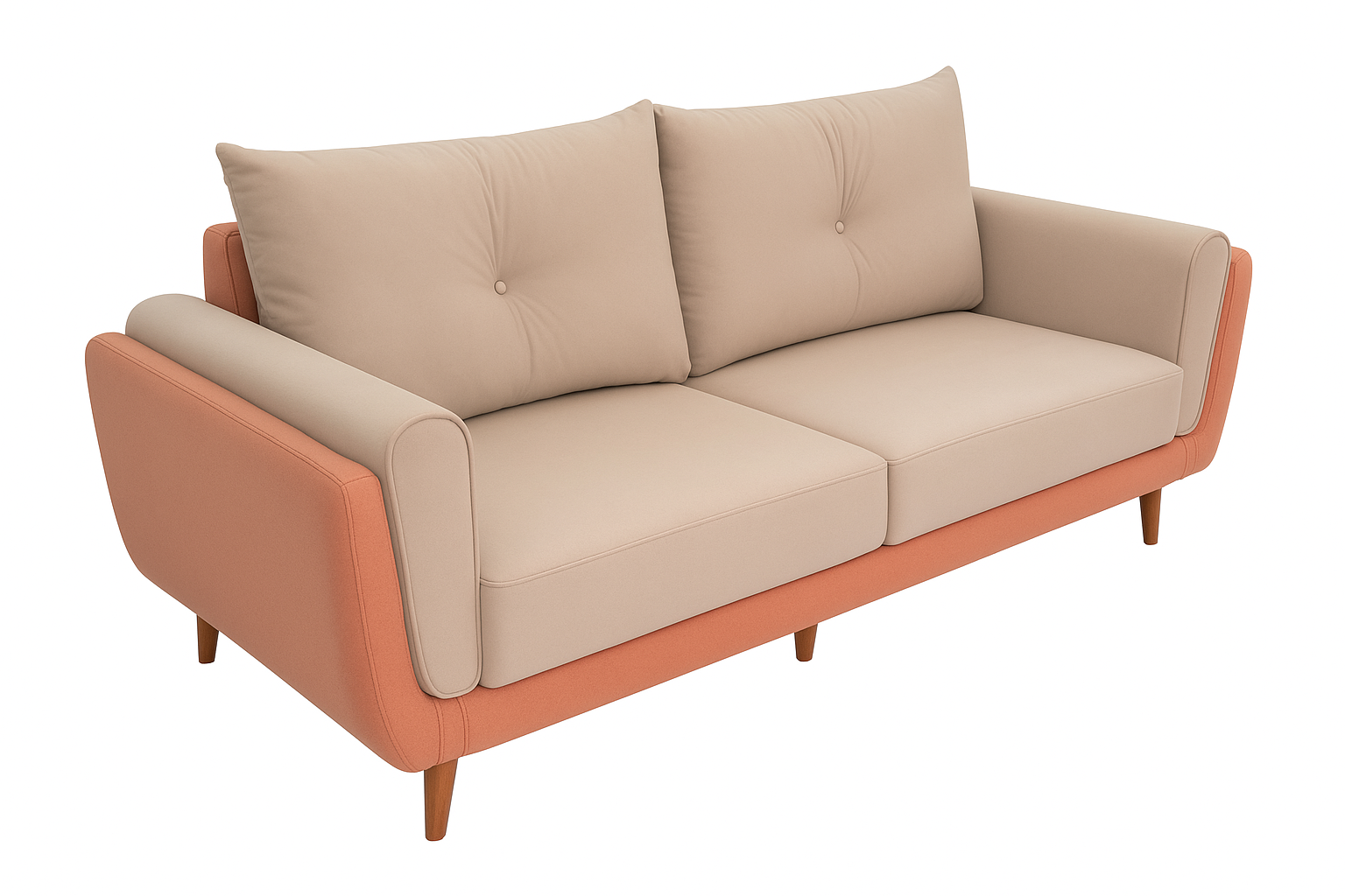 Morry Dual Fabric 3 Seater Sofa In Camel And Carmel Beige Colour