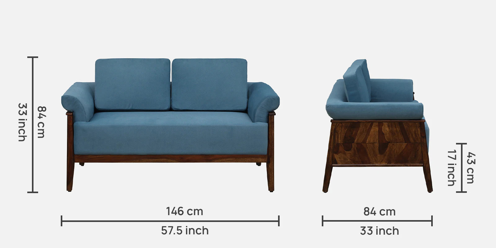 Chalki Sheesham Wood 2 Seater Sofa In Blue Colour - Febonic Living