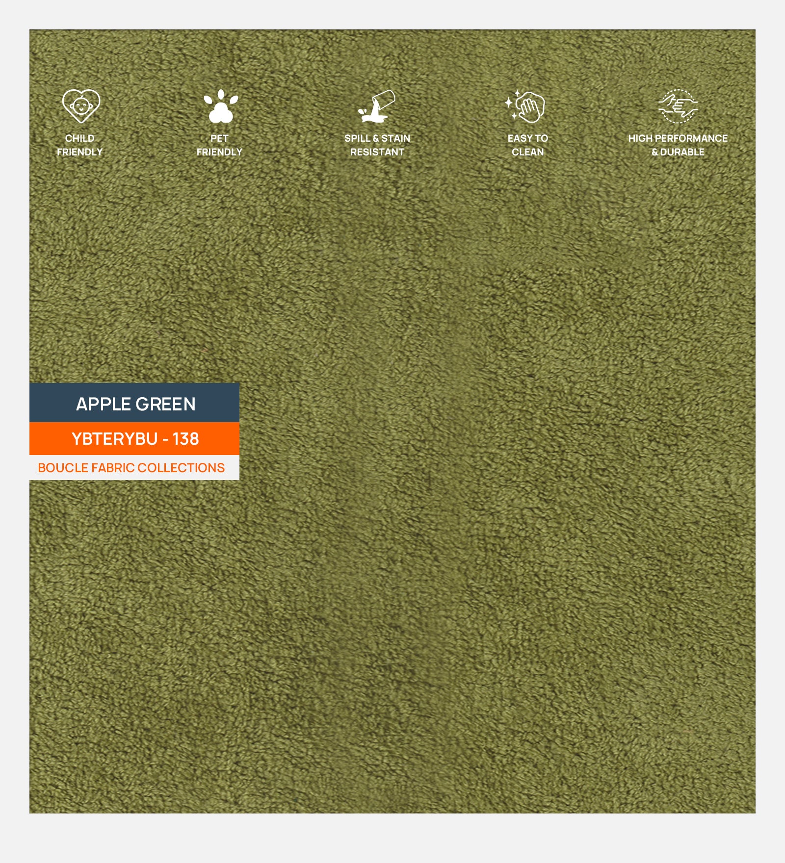 Boucle Terry Fabric Apple Green 138 Code - Febonic Living