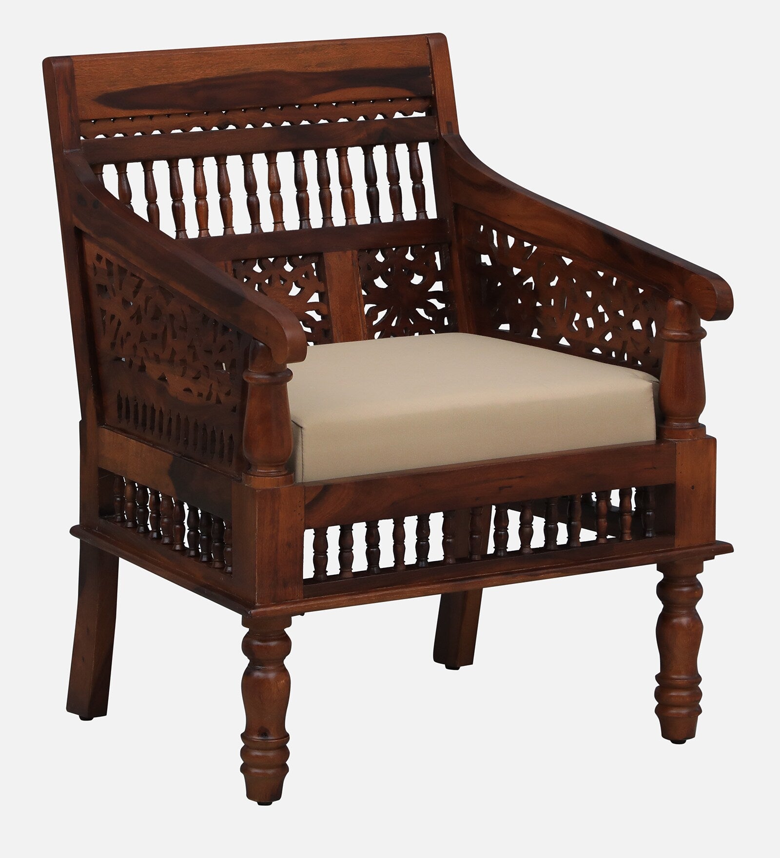 Gati Sheesham Wood 1 Seater Sofa In Honey Oak Finish - Febonic Living