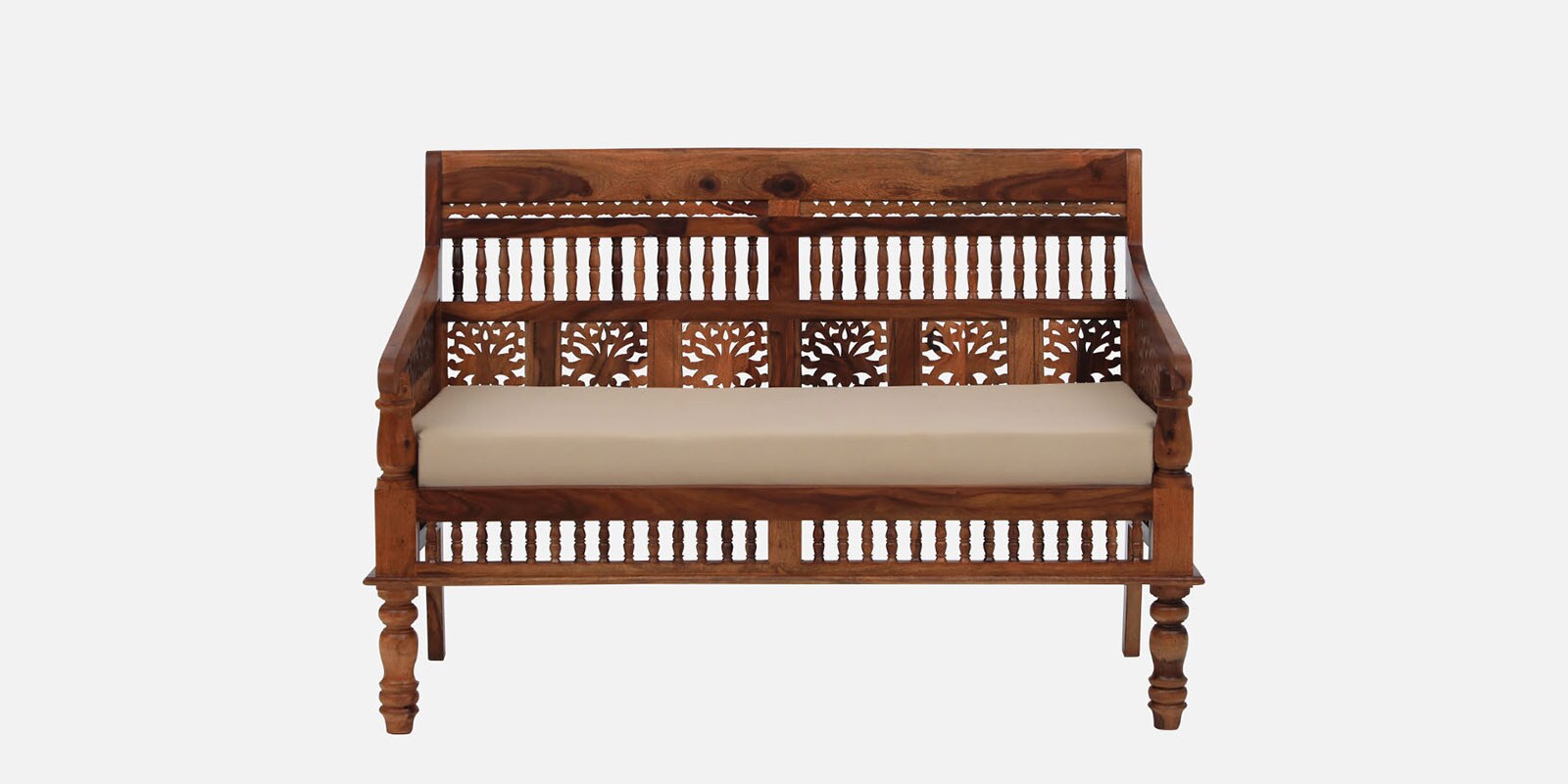 Gati Sheesham Wood 2 Seater Sofa In Honey Oak Finish - Febonic Living