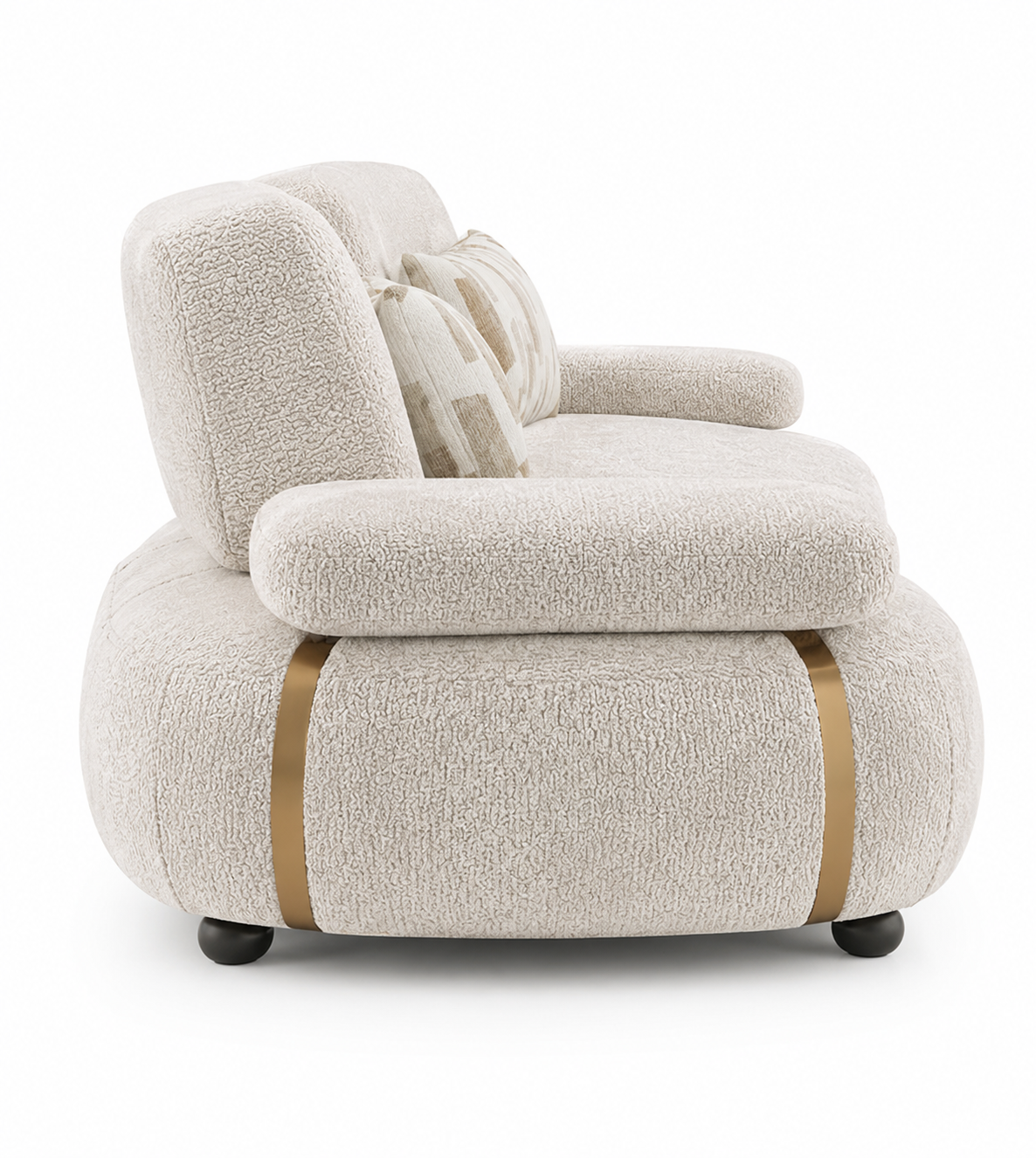 Aria Boucle 3 Seater Lounge Sofa with Walnut Center Table - Cream Beige - Side View by Febonic Living