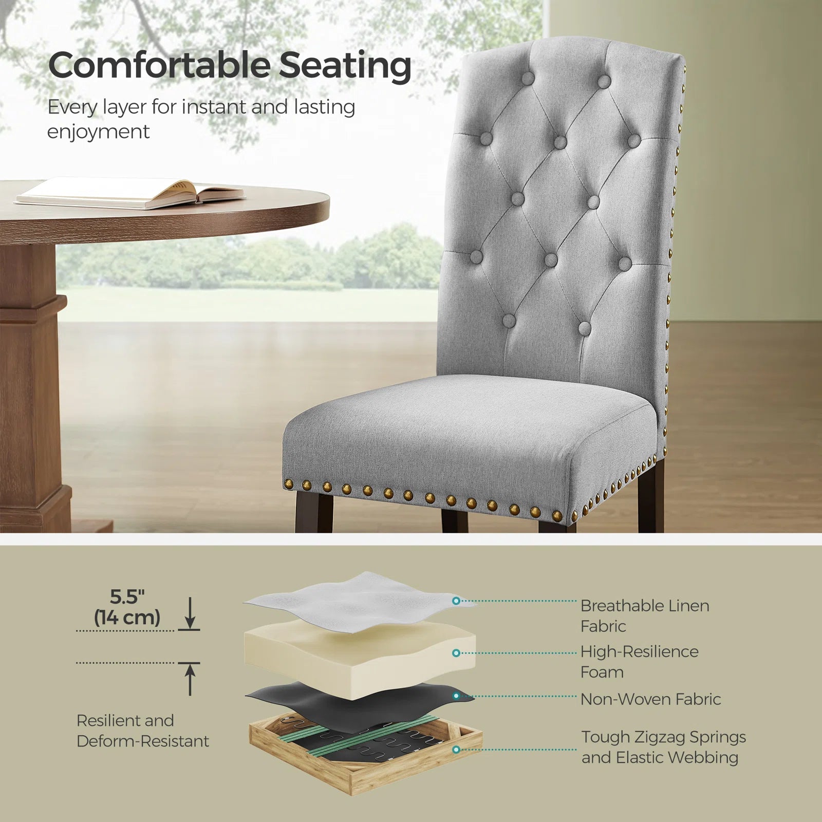 Maddy Fabric Dining Chair In Lit Grey Colour (set of 2 ) - Febonic Living