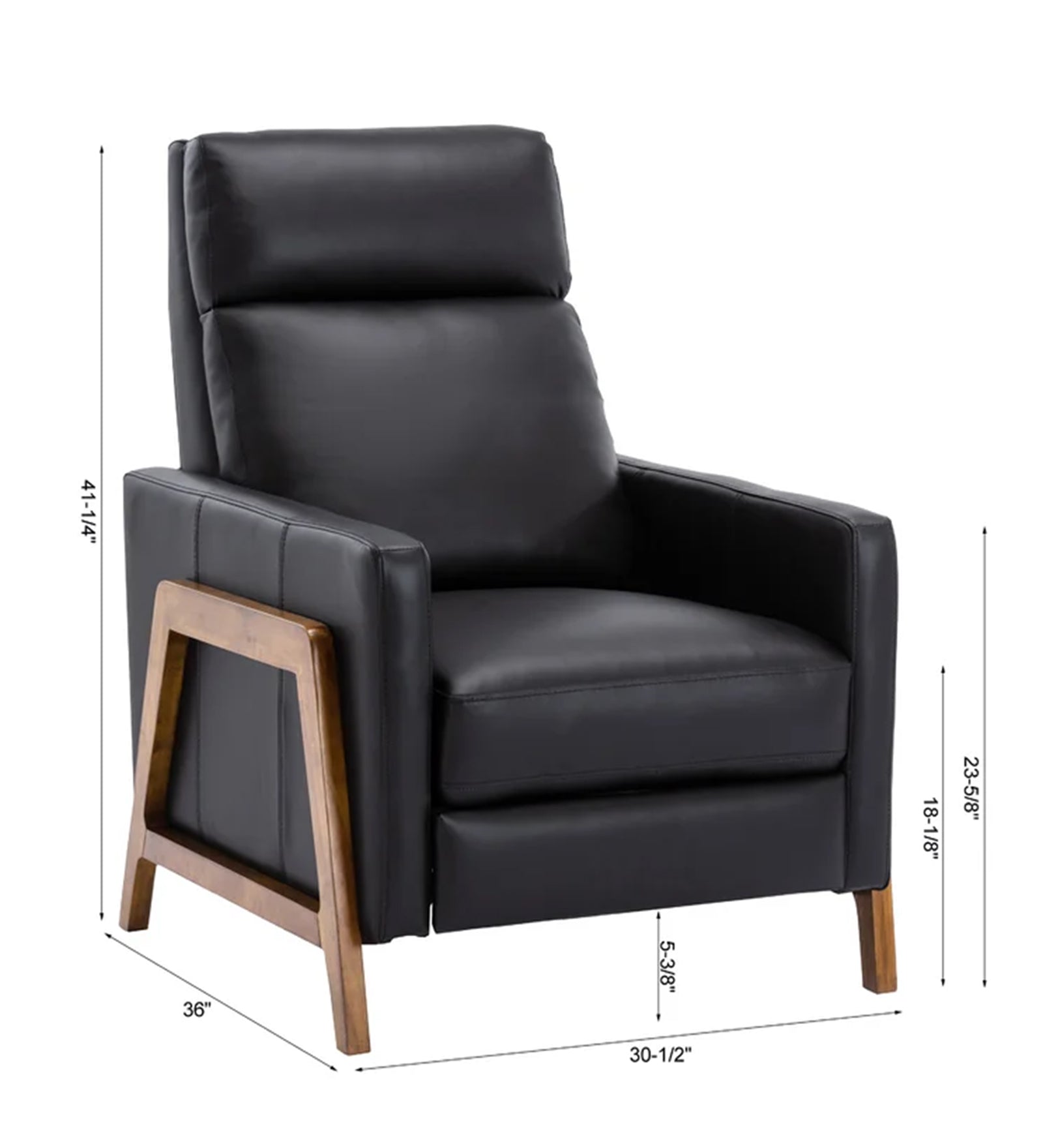 Ary 1 Seater Wood Framed Leatherette Recliner - Light Black - Dimensions by Febonic Living