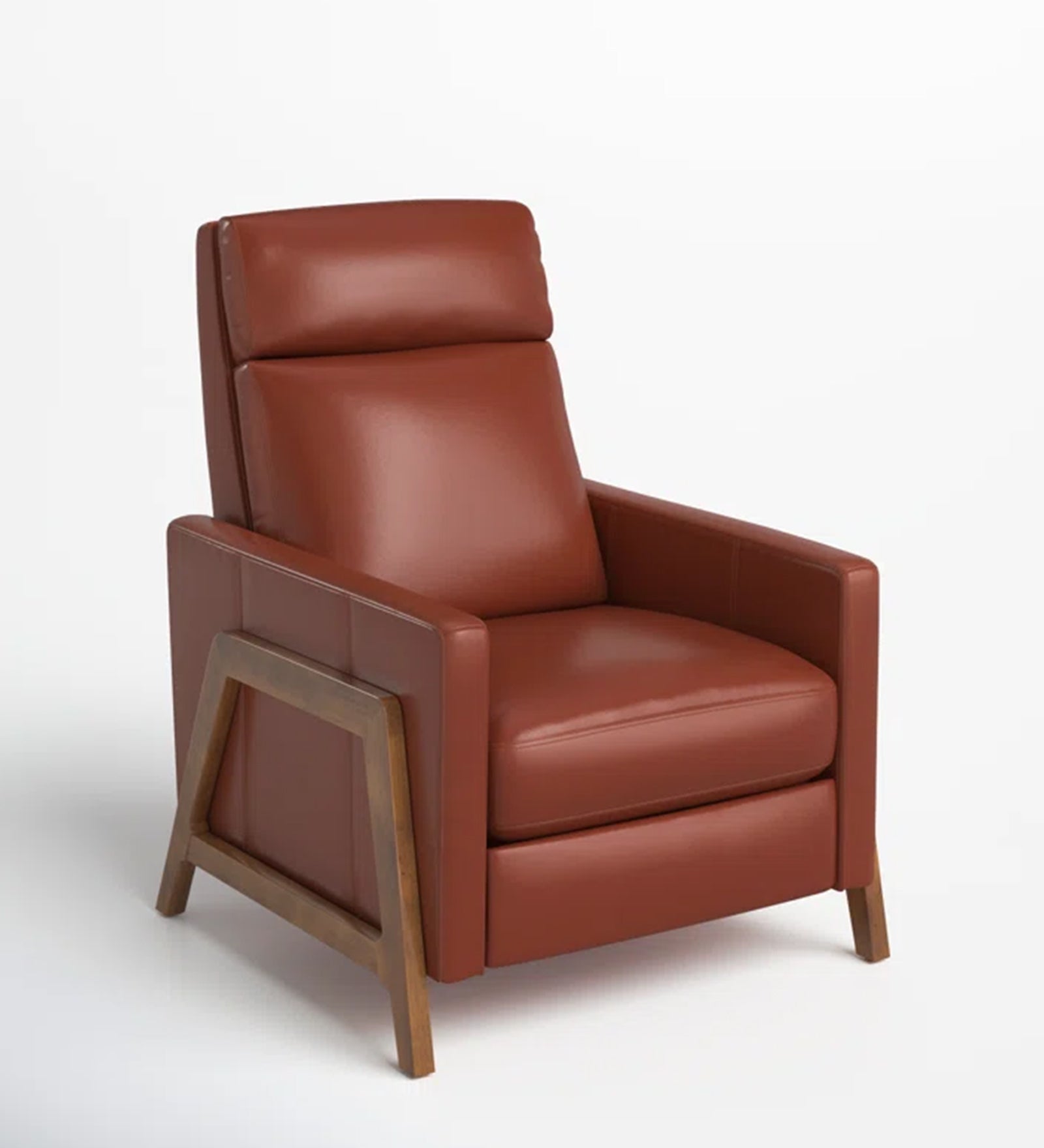 Ary 1 Seater Wood Framed Leatherette Recliner - Sandle Brown - Slant View by Febonic Living