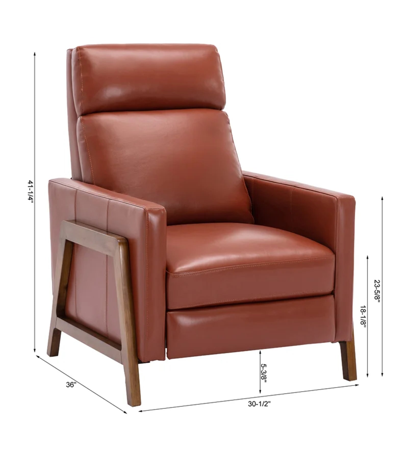 Ary 1 Seater Wood Framed Leatherette Recliner - Sandle Brown - Dimensions by Febonic Living