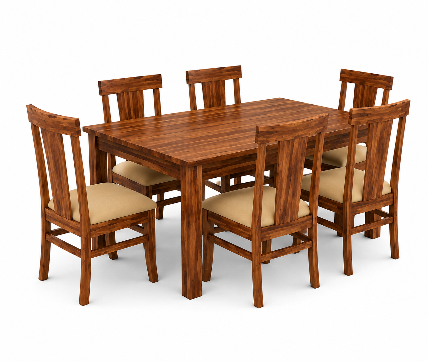 Aspen Solid Sheesham Wood 6 Seater Dining Table Set - Walnut Finish - Close View by Febonic Living
