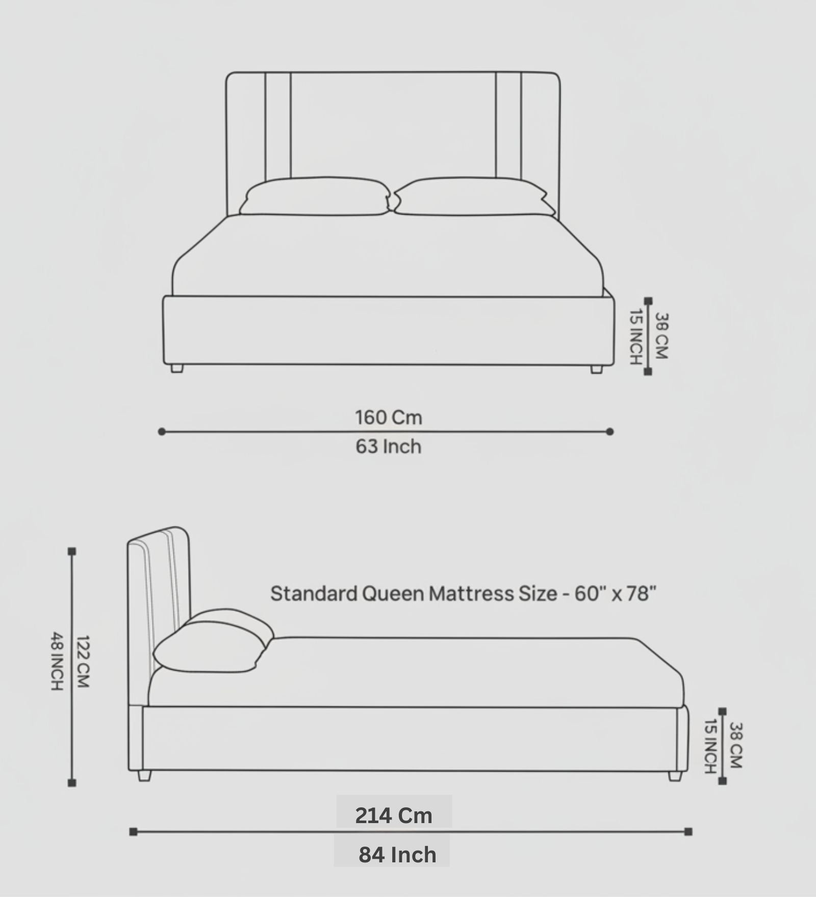 Asyra Upholstered Velvet Queen Size Bed - Bone Grey (Box Storage)