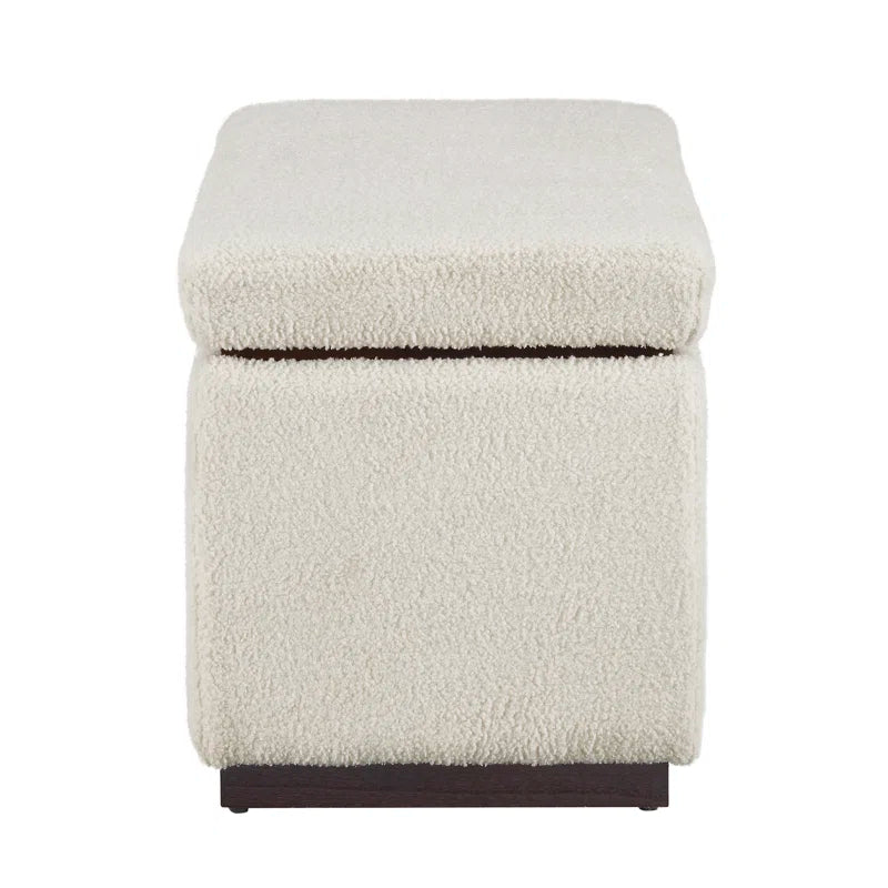 Reju Boucle Fabric Ottoman In Bright White Colour With Storage - Febonic Living