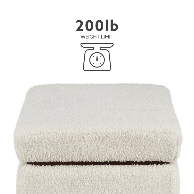 Reju Boucle Fabric Ottoman In Bright White Colour With Storage - Febonic Living