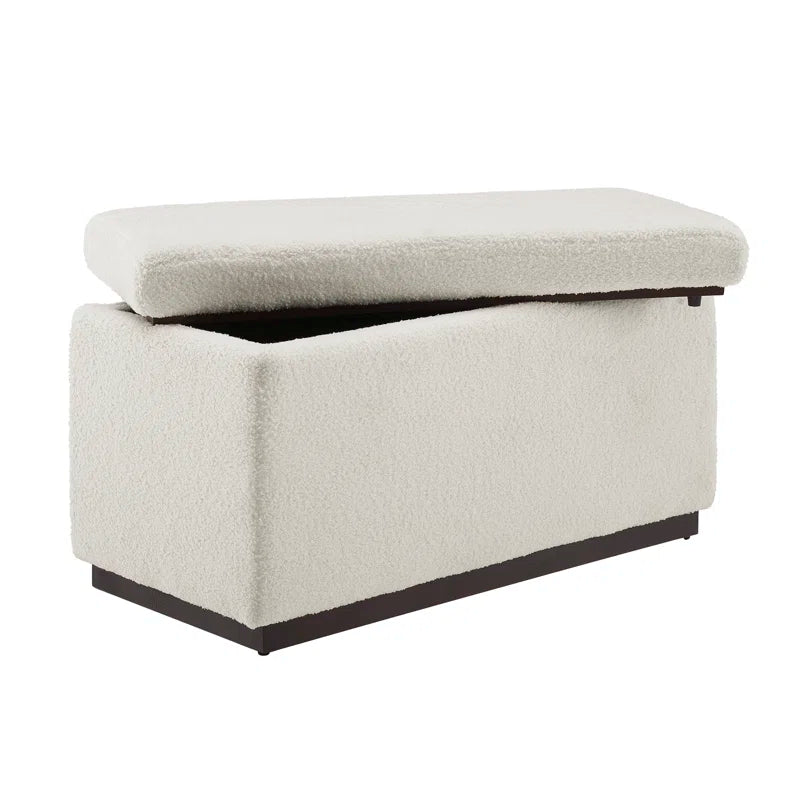 Reju Boucle Fabric Ottoman In Bright White Colour With Storage - Febonic Living