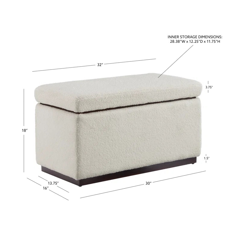 Reju Boucle Fabric Ottoman In Bright White Colour With Storage - Febonic Living