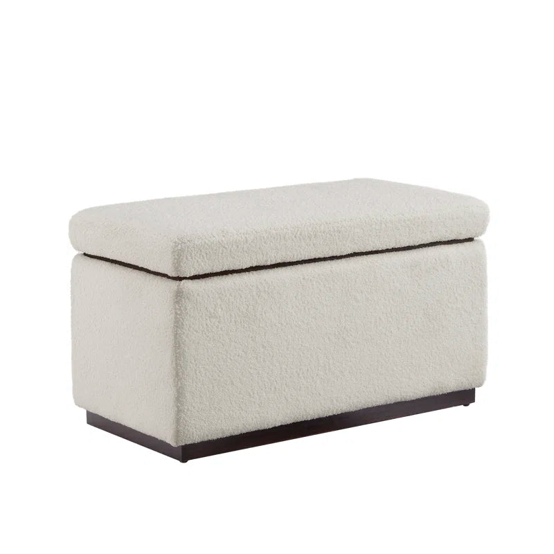 Reju Boucle Fabric Ottoman In Bright White Colour With Storage - Febonic Living