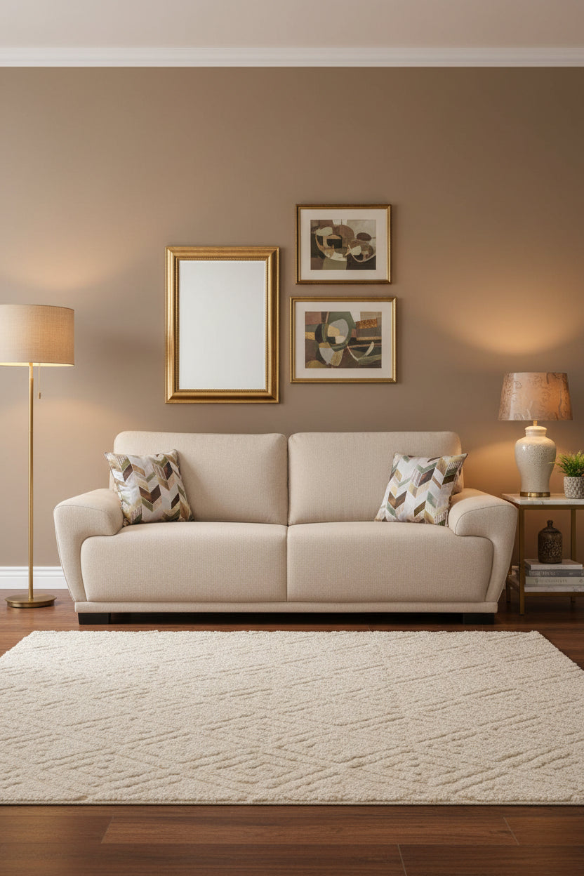 Atrov Fabric 3 Seater Sofa In Vanilla Beige Colour