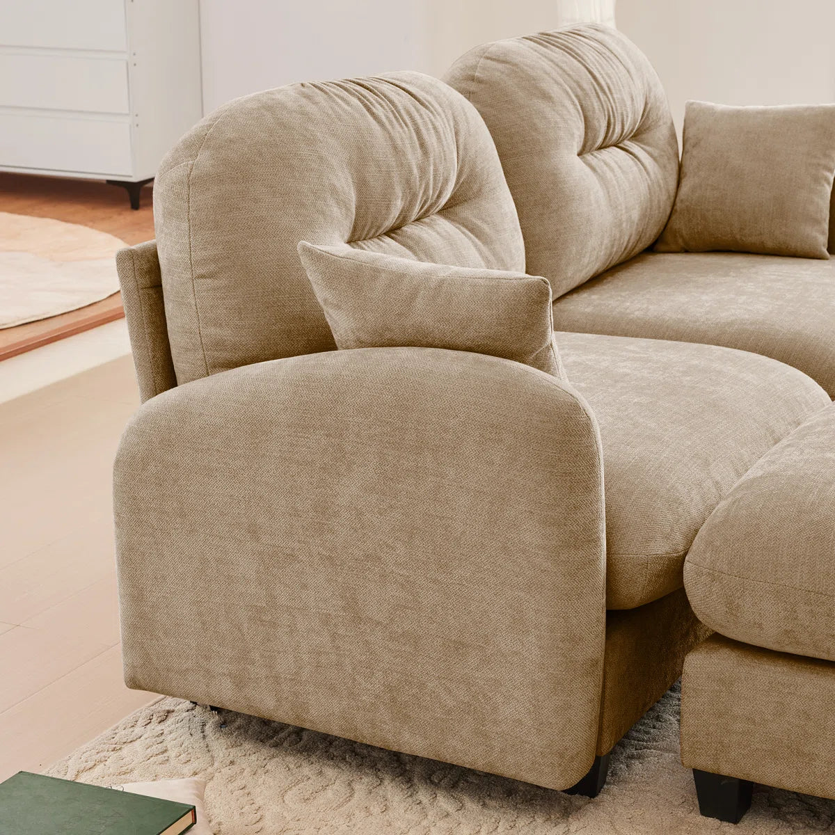 Avaya Fabric 2 Seater Sofa In Biscuit Beige Colour With Ottoman