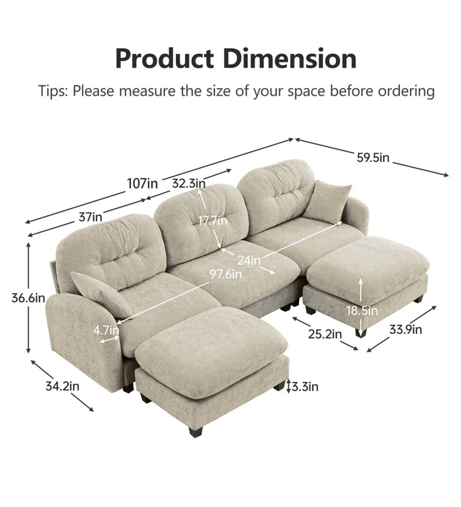 Avaya Velvet 5 Seater U Shaped Sofa In Biscuit Beige Colour