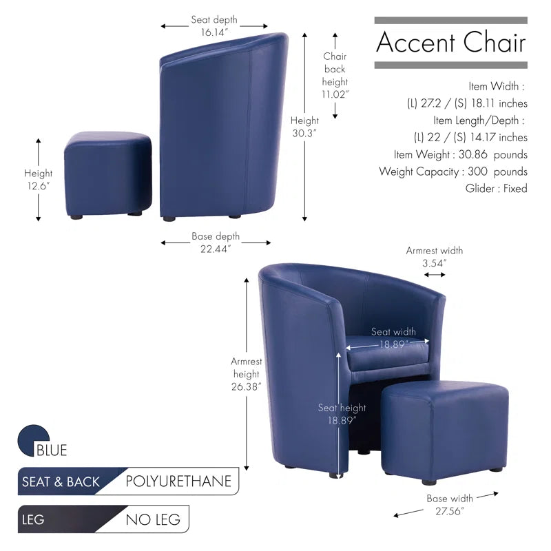 Corel Leatherette Barrel Chair With Ottoman In Blue Colour - Febonic Living
