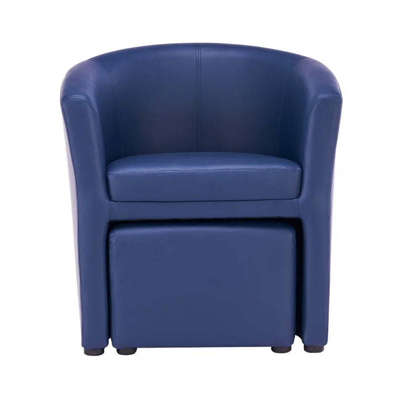 Corel Leatherette Barrel Chair With Ottoman In Blue Colour - Febonic Living