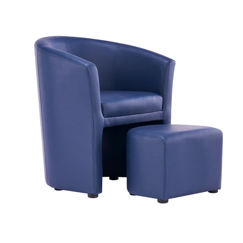 Corel Leatherette Barrel Chair With Ottoman In Blue Colour - Febonic Living
