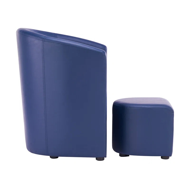 Corel Leatherette Barrel Chair With Ottoman In Blue Colour - Febonic Living