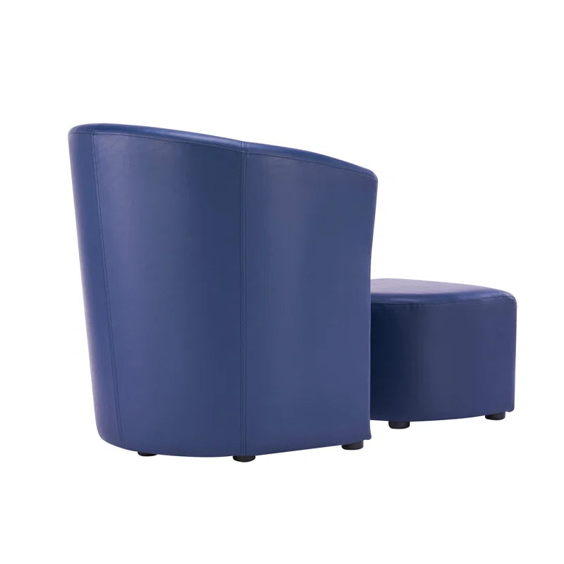 Corel Leatherette Barrel Chair With Ottoman In Blue Colour - Febonic Living
