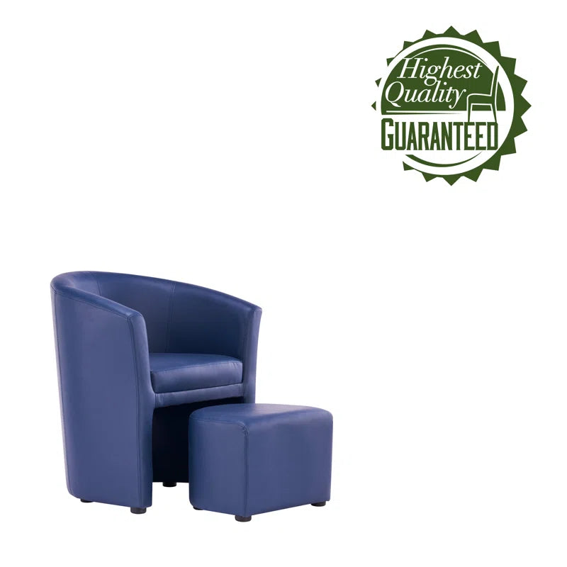 Corel Leatherette Barrel Chair With Ottoman In Blue Colour - Febonic Living