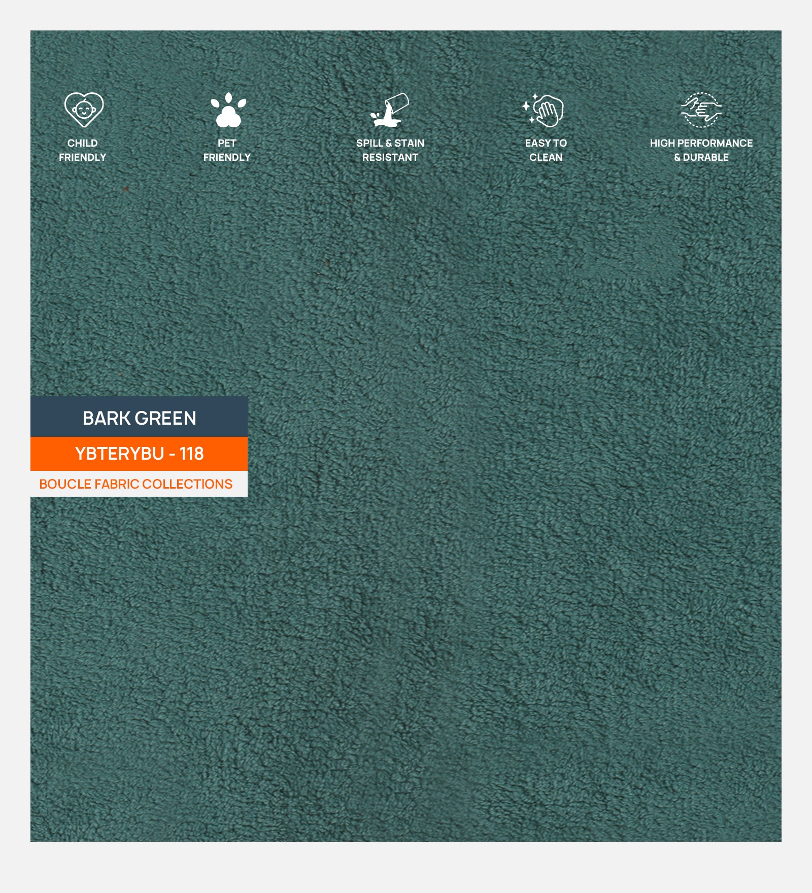 Boucle Terry Fabric Bark Green 118 Code - Febonic Living