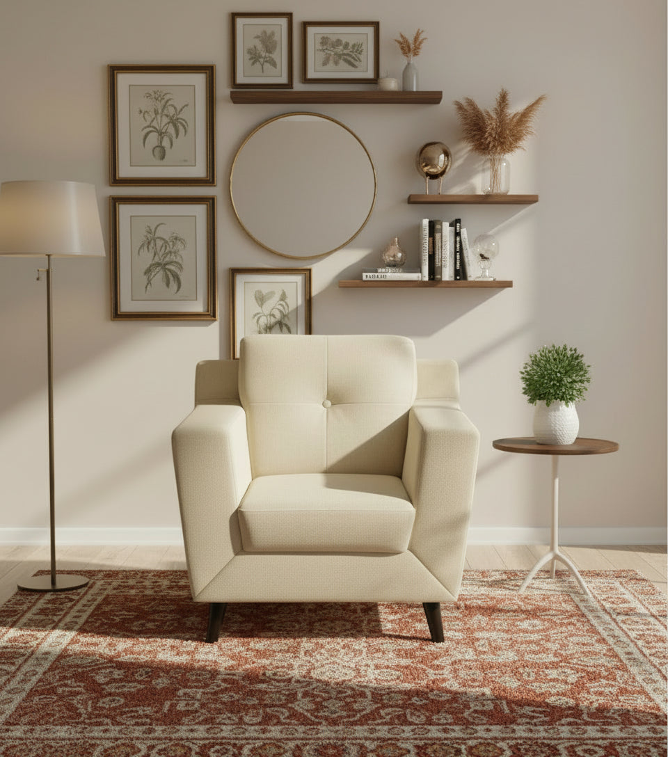 Barmoda Fabric 1 Seater Sofa In Ivory Cream Colour