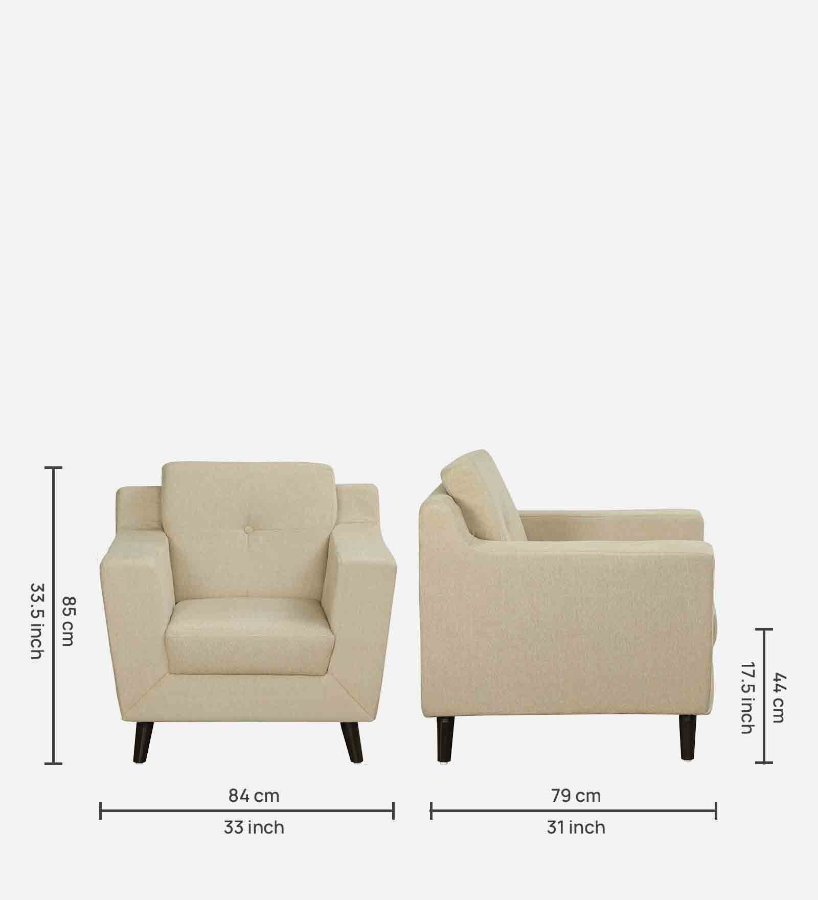 Barmoda Fabric 1 Seater Sofa In Ivory Cream Colour