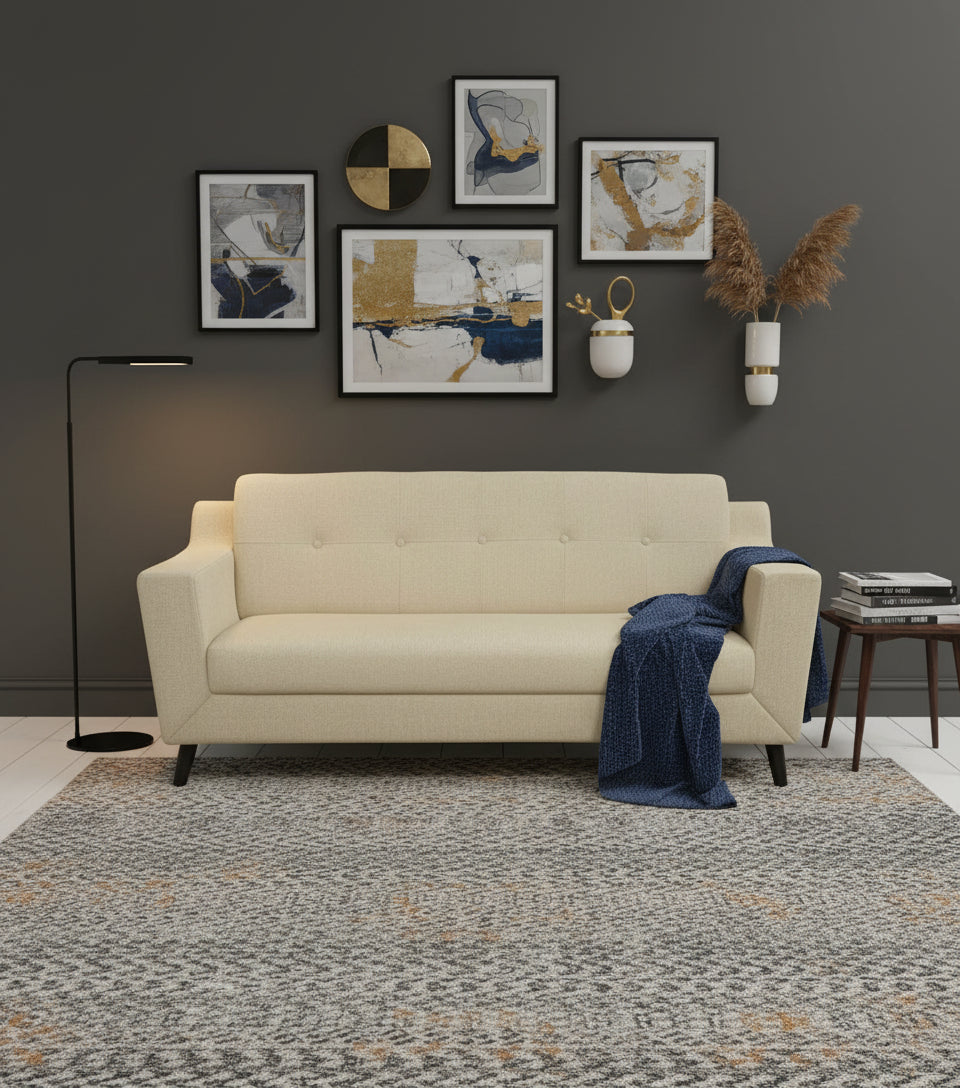 Barmoda Fabric 3 Seater Sofa In Ivory Cream Colour