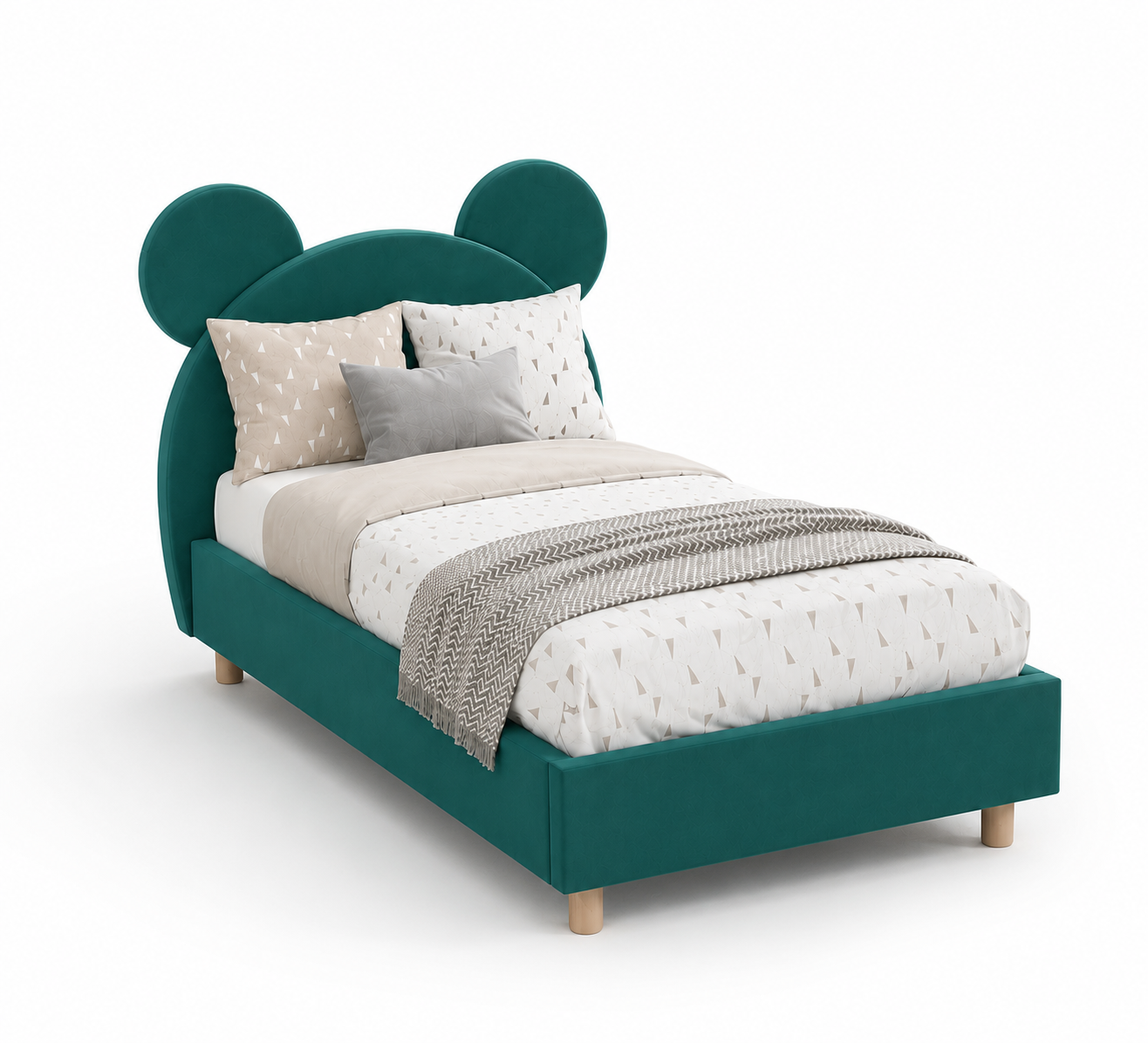 Bear Upholstered Velvet Bed With Storage - Deep Teal - Side View by Febonic Living