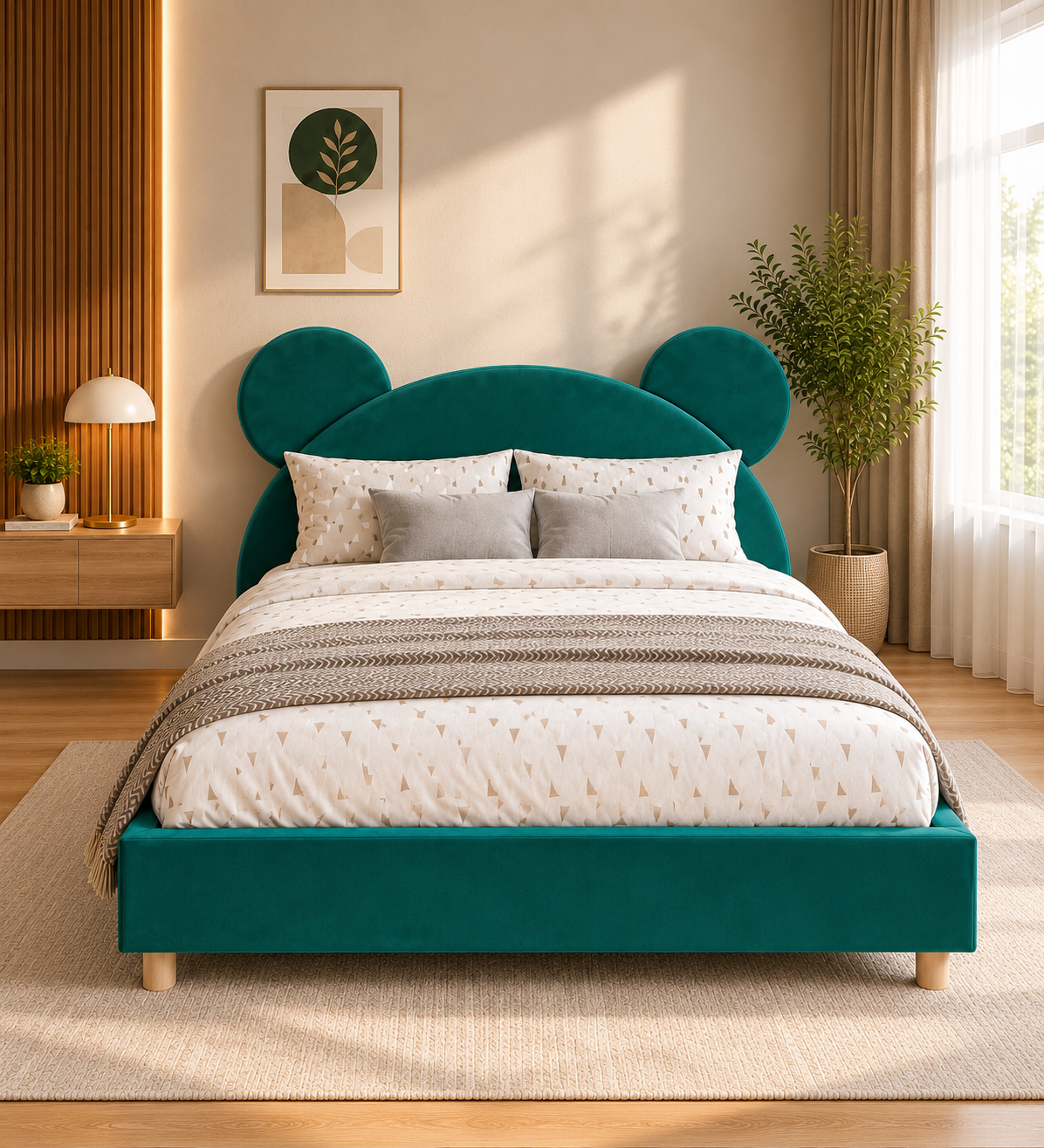 Bear Upholstered Velvet King Size Bed With Storage - Deep Teal