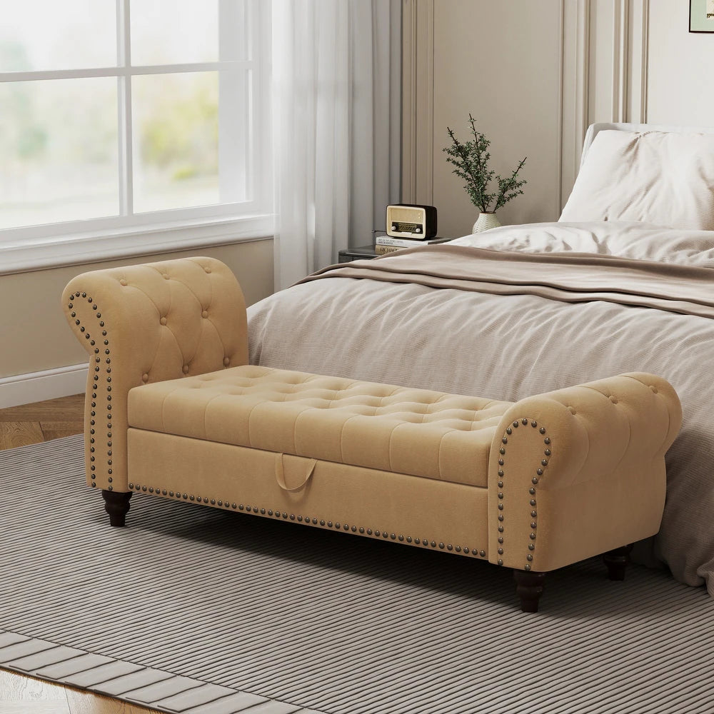 Berlin Fabric 2 Seater Recamier In Cosmic Beige Colour With Storage - Febonic Living