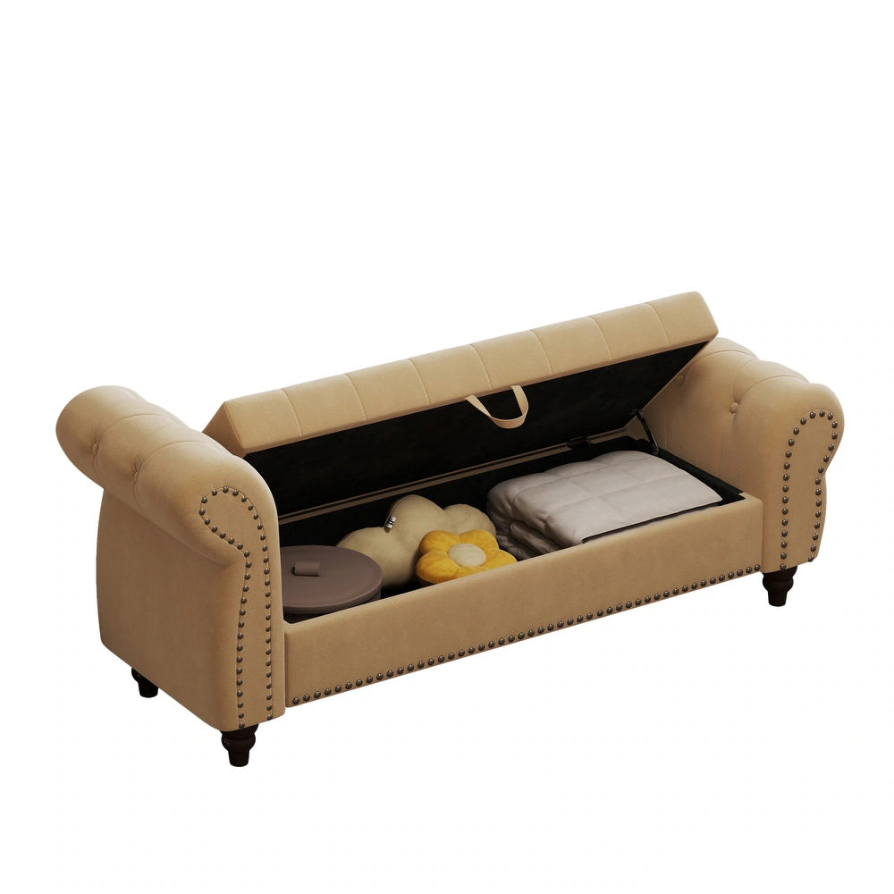Berlin Fabric 2 Seater Recamier In Cosmic Beige Colour With Storage - Febonic Living