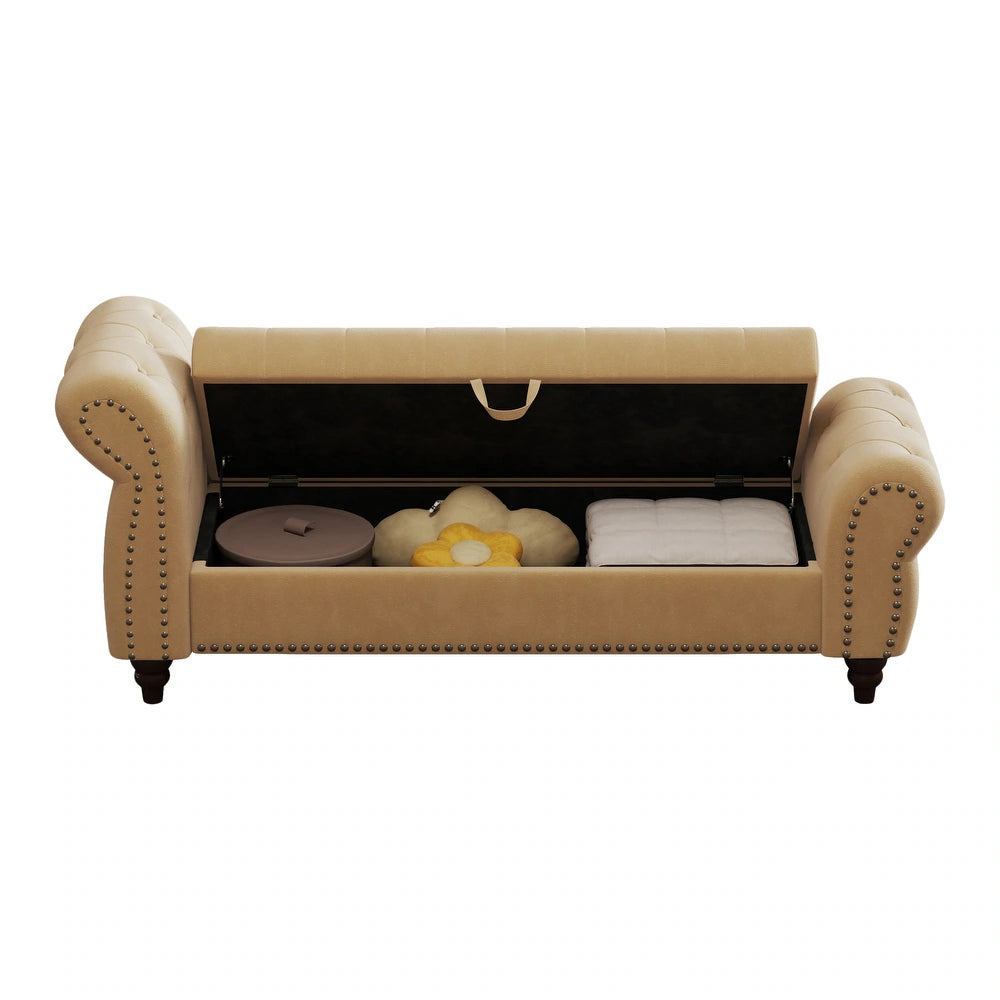 Berlin Fabric 2 Seater Recamier In Cosmic Beige Colour With Storage - Febonic Living