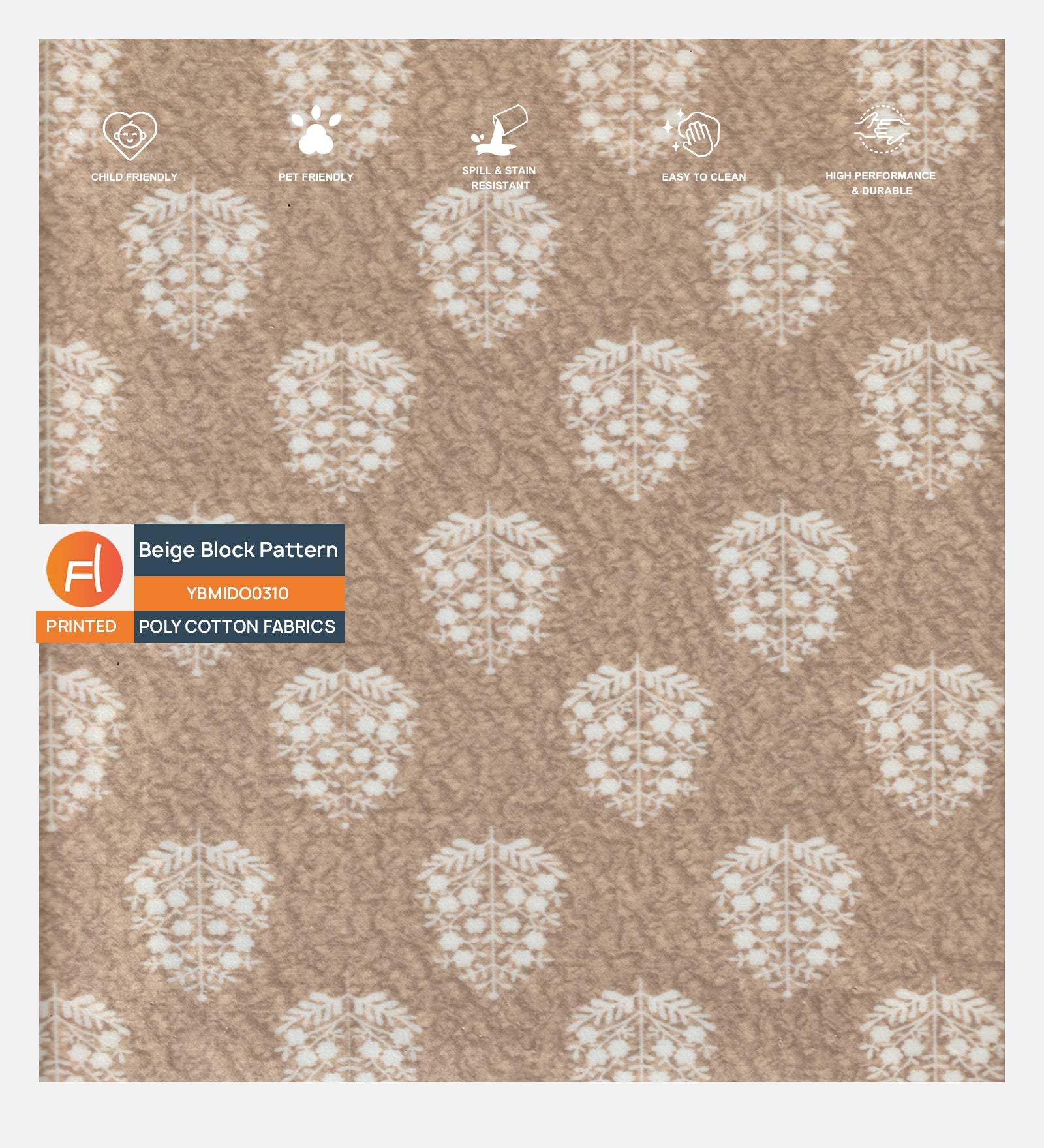 Velvet Digital Printed Fabric Beige Block 310 Code - Febonic Living