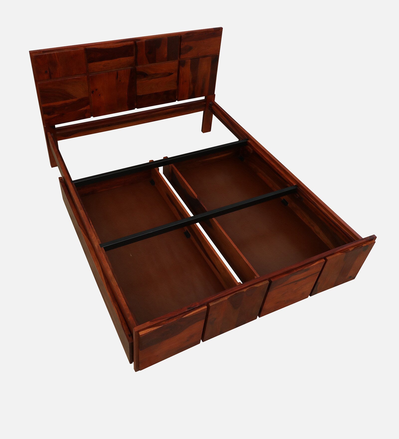 Thor Sheesham Wood Queen Size Bed In Honey Oak Finish With Drawer Storage - Febonic Living