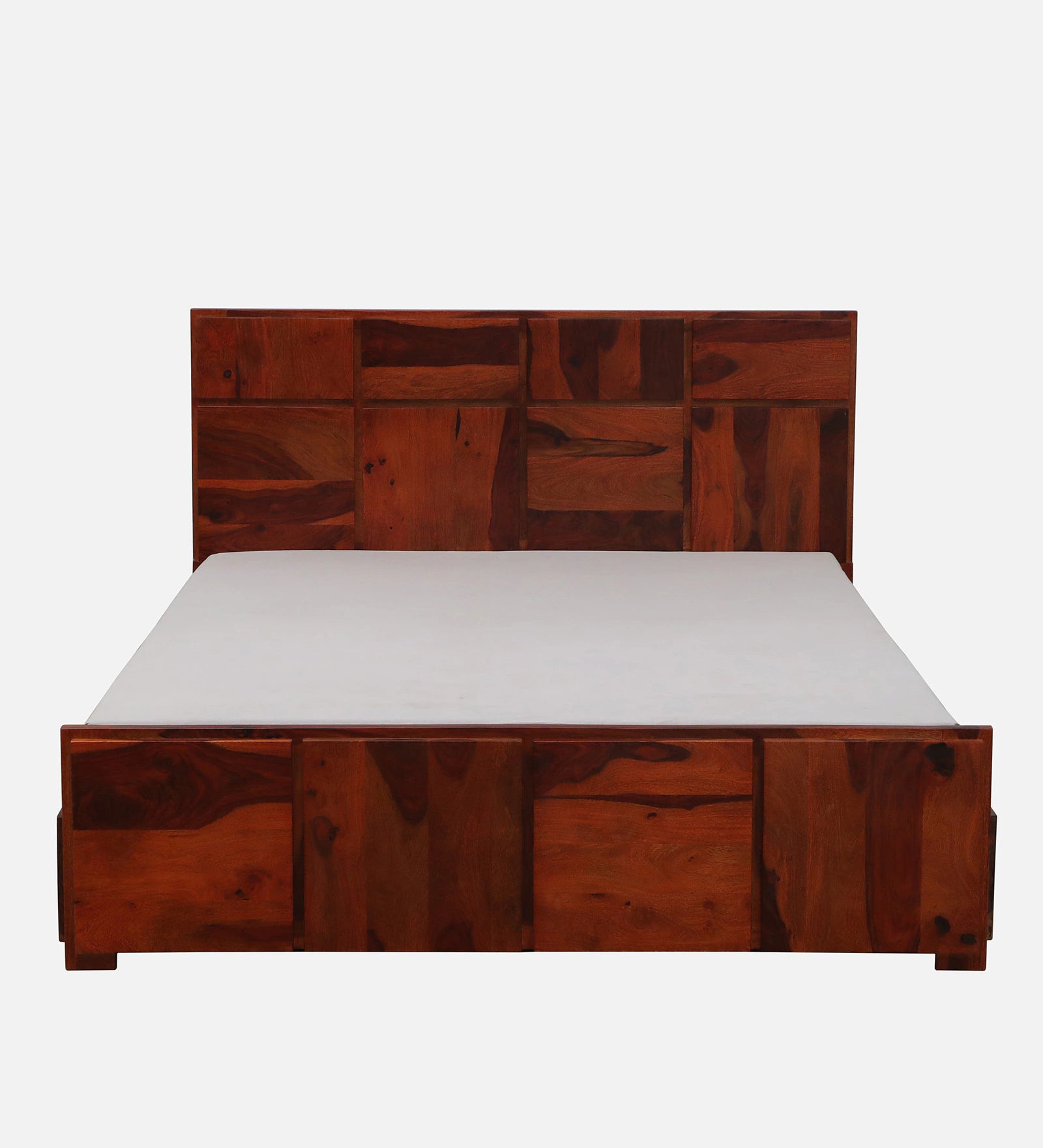 Thor Sheesham Wood Queen Size Bed In Honey Oak Finish With Drawer Storage - Febonic Living